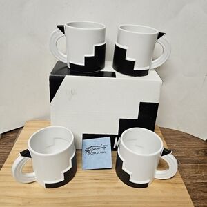 Vintage 80s Fujimori "Manhattan" Art Deco City Scape Ceramic 4-Mug Collection